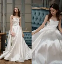 dress production ミカド風サテンベアトップドレスW259