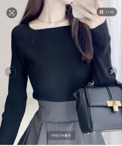 スクエアネックリブニットプルオーバー　M