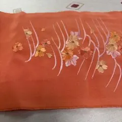 オレンジ花柄刺繍 半襟