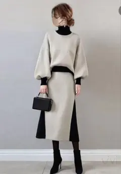 特別セール！届いたらイメージと違った。ベージュと黒のセットアップ(ジャージ生地)