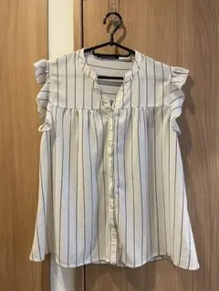 alicia PAGEBOY ストライプ フリル ノースリーブ シャツ ブラウス