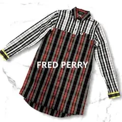 フレッドペリー タータンチェック切替 シャツ ワンピース M 刺繍ロゴ 美品