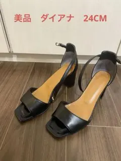 [美品] ダイアナ　アンクルストラップレザーサンダル　 24センチ　黒