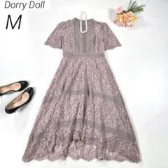 【現行】　ドリードール　ケミカルレース使いミモレ丈ワンピースドレス　結婚式　M
