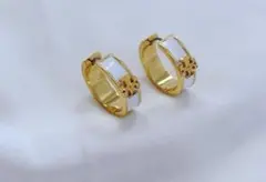 N11009WG トリーバーチ　フープピアス　ホワイト×ゴールド色