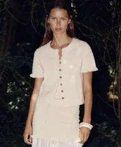 【ZARA】半袖　カーディガン　アイボリー　M