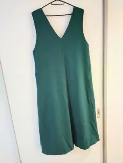 ダークグリーン Vネック ノースリーブ ワンピース