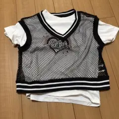 メッシュベストとハートプリントTシャツ　130