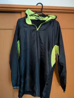 adidas フード付きナイロンジャケット ブラック/ライム