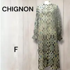新品　CHIGNON タイル柄 ギャザーシャツ　シフォン　シースルー　カジュアル