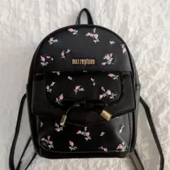 メゾピアノ mezzopiano 花柄 ミニリュック 黒 ブラック リボン