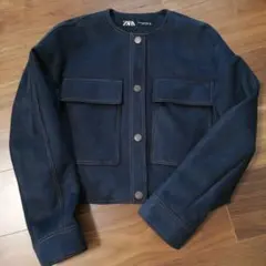 未使用　ZARA ネイビー ノーカラージャケット