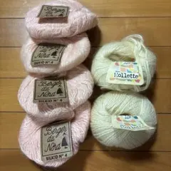 モヘア毛糸まとめ売りピンク50g4玉、クリーム40g2玉