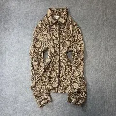 総柄シャツ ブラウス シアー ブラウン グランジ Y2K 古着 昭和レトロのサムネイル