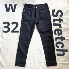 ブラックデニム ストレッチパンツ W32スリムストレート