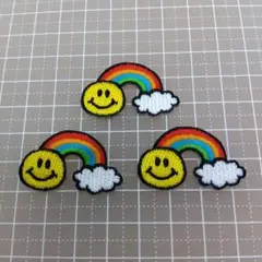 【3枚セット】アイロンワッペン　虹スマイル　ニコちゃん　スマイル