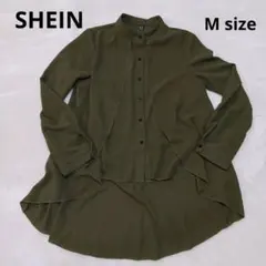 SHEIN オリーブ色 長袖シャツ スタンドカラー M カーキ