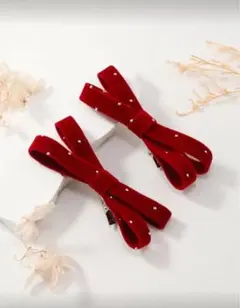 赤いベルベットリボンヘアピンセット