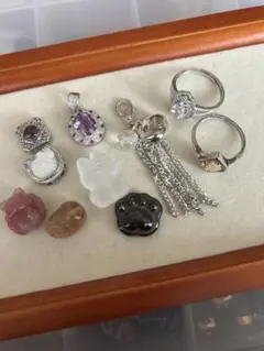 天然石　パーツ、指輪、ペントプ　10個セット　アメジスト　シトリン　ルチル　瑪瑙