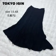 東京イギン プリーツロングスカート 黒 ウエストゴム 上品 日本製 11ARのサムネイル