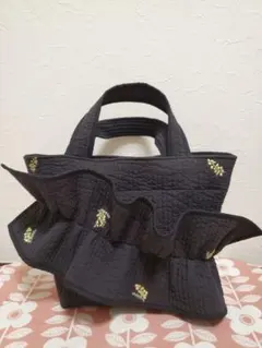 フリル付きヌビトートバッグ　2way ヌビバッグ　ブラック　ハンドメイド おとな可愛いフリル☆nubiヌビバッグ ブラック トートバッグ