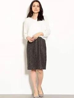 【美品】グリーンレーベルリラクシング シフォン切替レースワンピース カーキ 38のサムネイル