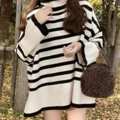 ボーダー柄タートルニットトップス[an1231]