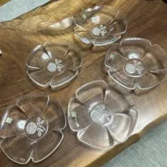 花型クリアガラス皿 5枚セット　HOYAクリスタル レトロ