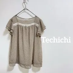 テチチ ドット柄 シフォン ブラウス M フリル袖 ベージュ　洗える