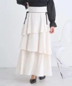 サイドリボンティアードスカート アイボリー