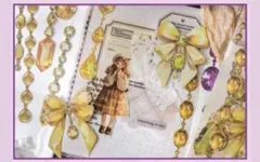 黄色 手帳デコ コラージュ素材 海外文具 宝石モチーフ リボンモチーフ シール