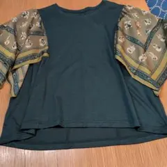 （極美品）ヒロコビス　スカーフ柄　フレアスリーブ グリーン 秋色