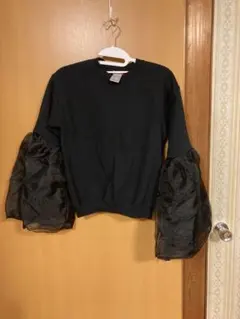 シースルー バルーン袖 ブラックトップス　スエットパンツ　セットアップ