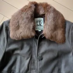 MICHEL KLEIN ブラウンファー付きレザーコート 40 牛革 ラビット