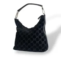 極美品 グッチ 肩掛け ワンショルダーバッグ スエード レザー GG ブラック