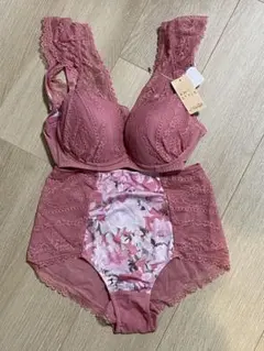アモスタイル　ノンワイヤーブラジャー　ショーツ　セット D65 M ピンク　花柄