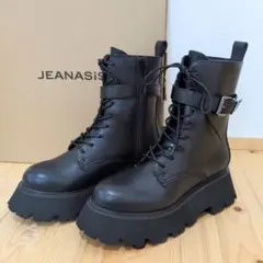 美品✨️JEANASIS レースアップベルトブーツ 厚底 サイドジップ M 黒