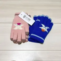 子供用手袋 ニット 中モコモコ 2点セット 青、ピンク