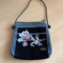 FEILER 花柄刺繍 ショルダーバッグ グレー　ユリ柄
