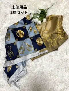 新品未使用　タグ付き　トラサルディ　シルク　スカーフセット　青　ゴールド