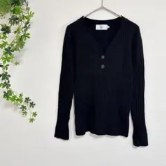［AZUL BY MOUSY］Vネックニット（M）長袖 リブ 薄手　黒