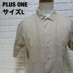 PLUS ONE 半袖シャツ L ベージュ 胸ポケット付き お洒落【975】のサムネイル