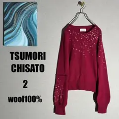 1499 ツモリチサト ロング袖　ニット【2】ウール100% 赤　スパンコール