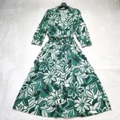 ZARA ロング ワンピース ボタニカル柄 マキシ丈 Aライン ベルト付 M