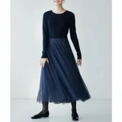 SAISON DE PAPILLON チュールドッキングリブニットワンピース