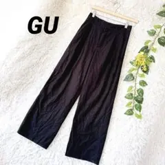 GUジーユー◆リネン タックワイドパンツ スラックス M ブラック カジュアル