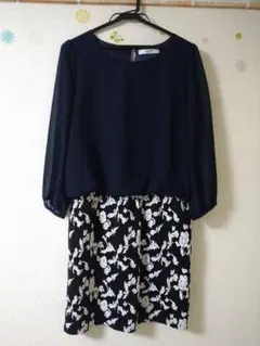 GLACIER ネイビー フラワープリント ワンピース M