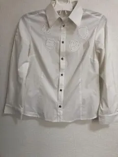 87 バレンザスポーツ　白　刺繍ストーン付き長袖シャツなめらか素材