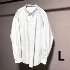 美品 GU オックスフォードシャツ ストライプ 長袖 メンズ L グリーン