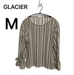 (SM03-89) GLACIER ストライプ 袖リボン ブラウス Mのサムネイル